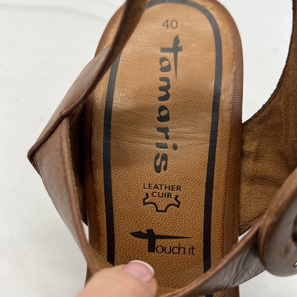 Tamaris Brown Leather Sandals with Chunky Heel size EU40  NWT - Picture 11 of 11